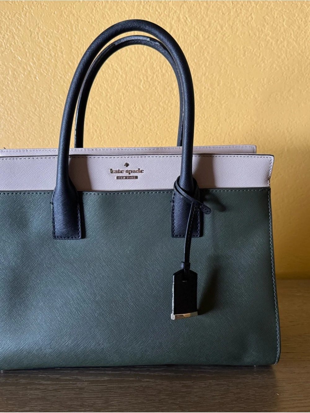 kate spade Green, Black and Cream Colorblock Leather Hobo